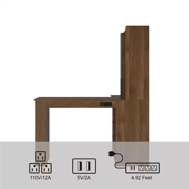 Hoekbureau in L-vorm van 46 inch met boekenkast en lades