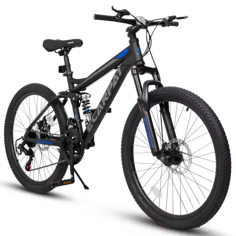 Okak 26IN mountainbike met schijfremmen, fiets voor volwassenen met 21 versnellingen, stevig frame en dubbele achtervering, voor fietsen op stadswegen