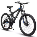 Okak 26IN mountainbike met schijfremmen, fiets voor volwassenen met 21 versnellingen, stevig frame en dubbele achtervering, voor fietsen op stadswegen