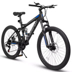 Okak 26IN mountainbike met schijfremmen, fiets voor volwassenen met 21 versnellingen, stevig frame en dubbele achtervering, voor fietsen op stadswegen