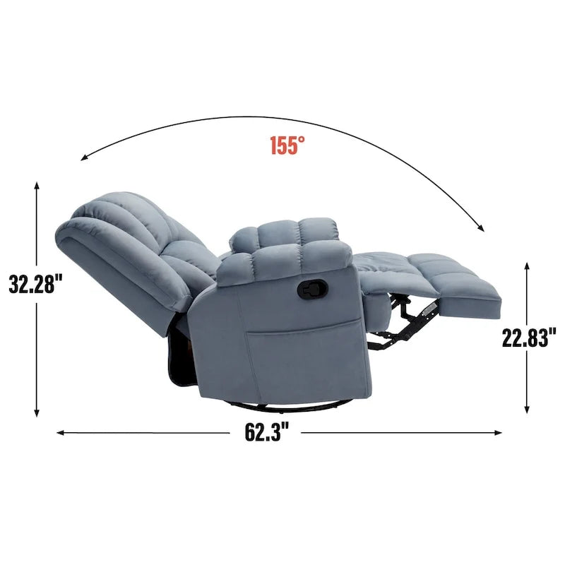 Fauteuil inclinable manuel vert surdimensionné avec fonction pivotante et à bascule, revêtement en tissu