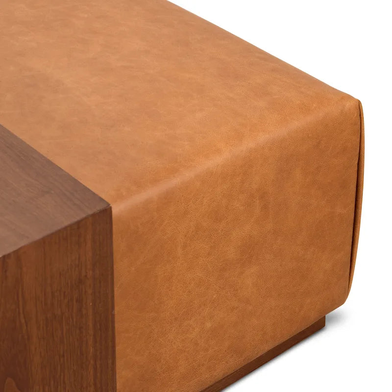 Poly & Bark Jarmo-voetenbank met verstelbare tafel van walnoothout - Italiaans volnerfleer