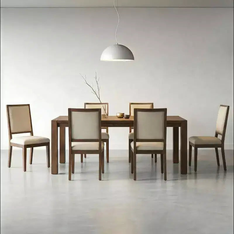 Moderne eetset - 80 tafel + 6 gestoffeerde stoelen, massief houten frame, tafelcapaciteit van 400 lbs, eenvoudig te monteren
