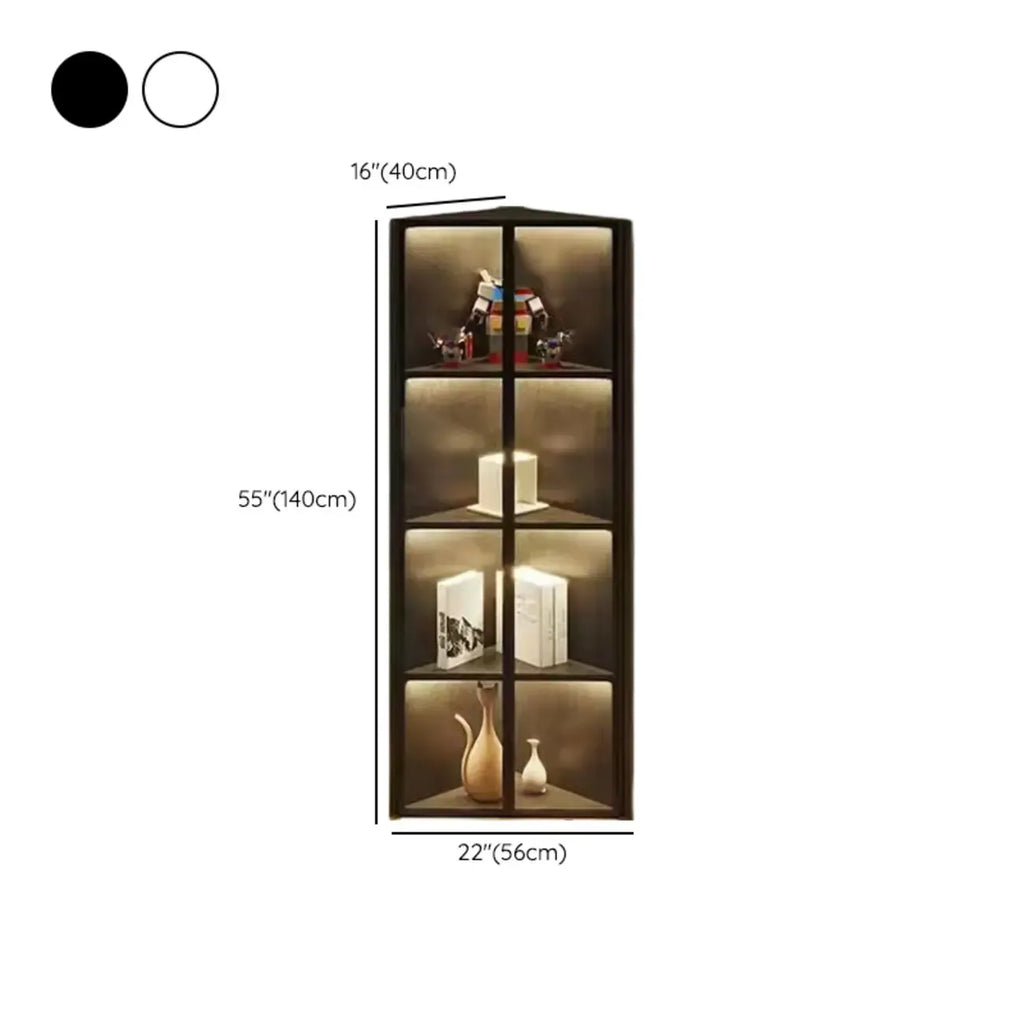 Vitrine d'angle moderne en métal et bois gris avec porte vitrée