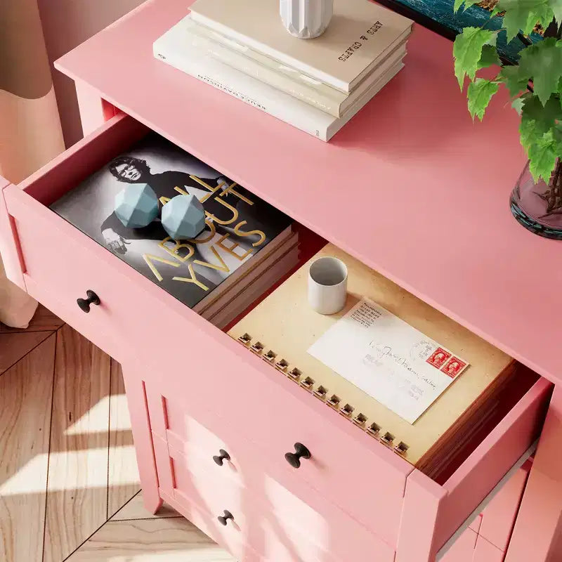 Kommode mit 5 Schubladen, 42.5 Zoll hoch, für das Schlafzimmer, Holzschrank mit 11.9 Zoll tiefen Schubladen und goldenen Metallgriffen, ideal für Eingangsbereich oder Flur
