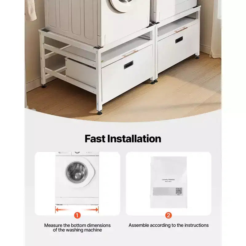 Socle pour lave-linge VEVOR, hauteur de 22.6 in, socle pour lave-linge et sèche-linge de 29x29 in avec plateau coulissant et espace de rangement, capacité de charge de 800 lbs, antidérapant, blanc