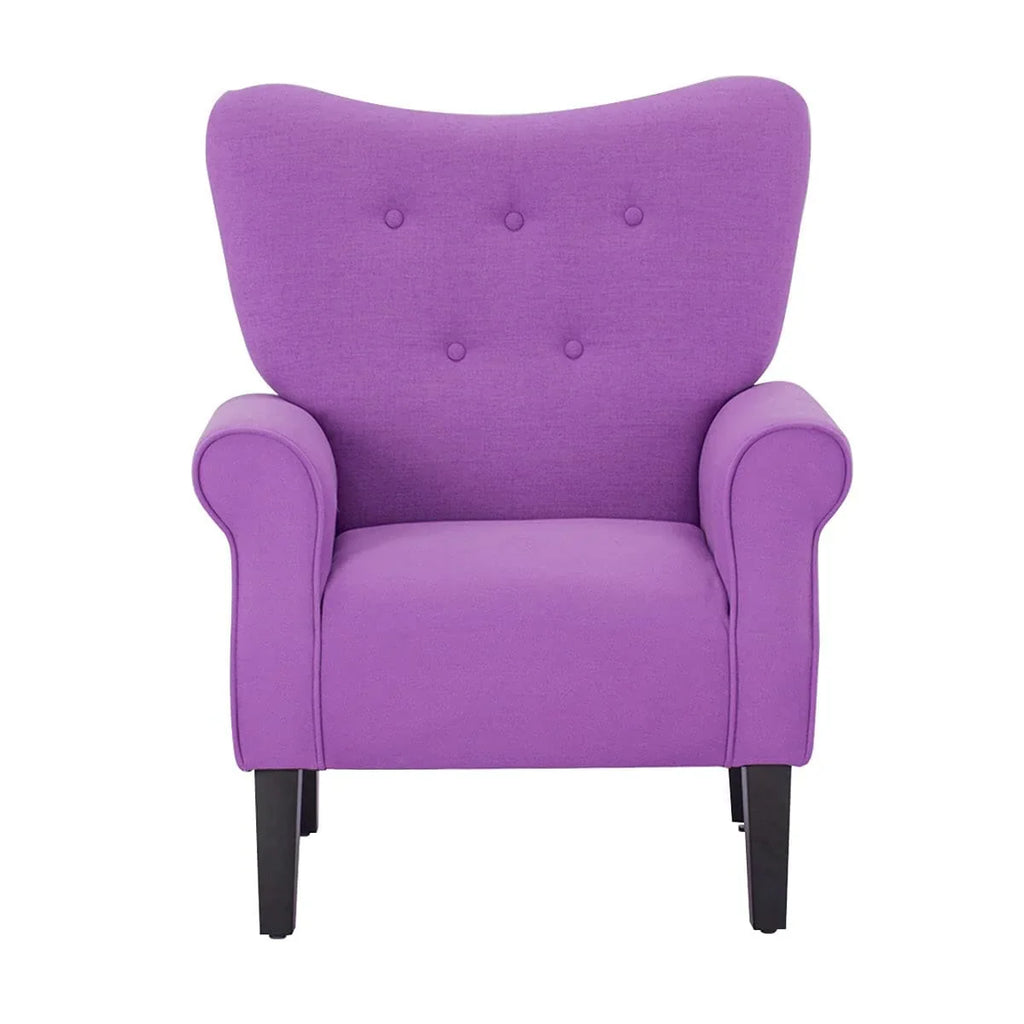 Erommy moderne fauteuil, fauteuil met hoge rugleuning, gestoffeerde eenzitsbank met knopen en houten poten voor de woonkamer