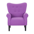 Erommy moderne fauteuil, fauteuil met hoge rugleuning, gestoffeerde eenzitsbank met knopen en houten poten voor de woonkamer