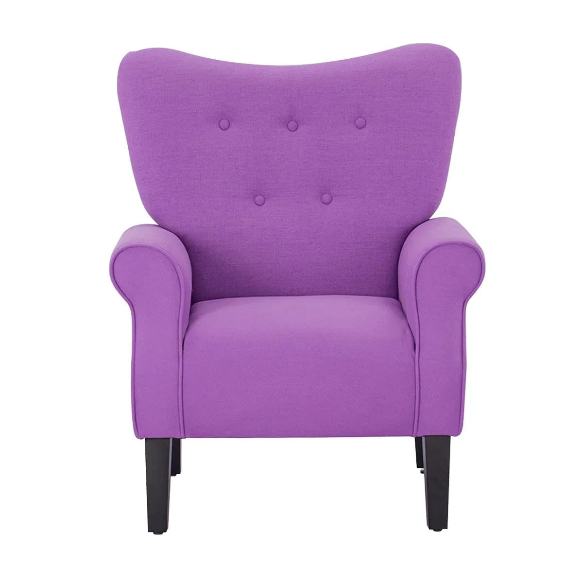 Erommy moderne fauteuil, fauteuil met hoge rugleuning, gestoffeerde eenzitsbank met knopen en houten poten voor de woonkamer