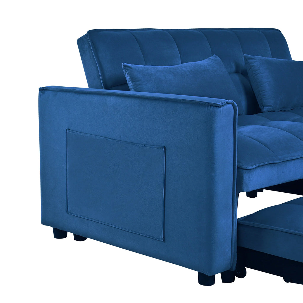 Modernes Ausziehsofa mit Schlaffunktion, 3-in-1-Schlafsofa mit verstellbarer Rückenlehne, Samt-Zweisitzer, Kissen und Seitentaschen