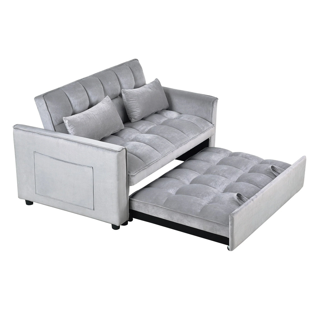 Modernes Ausziehsofa mit Schlaffunktion, 3-in-1-Schlafsofa mit verstellbarer Rückenlehne, Samt-Zweisitzer, Kissen und Seitentaschen
