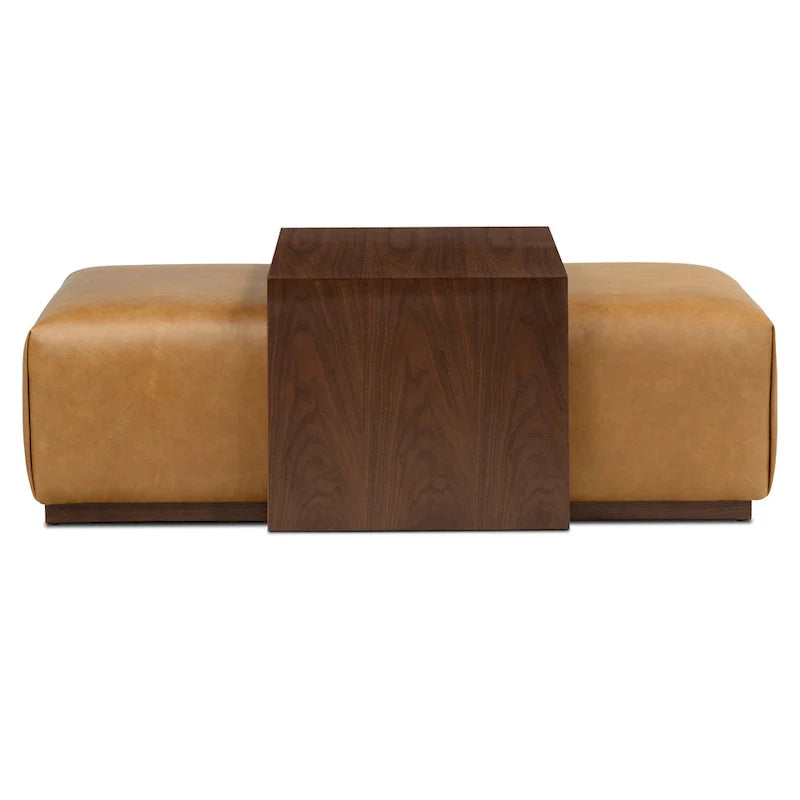 Poly & Bark Jarmo-voetenbank met verstelbare tafel van walnoothout - Italiaans volnerfleer