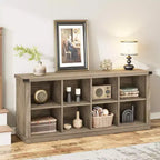 Regał-organizer z 8 przegrodami w stylu wiejskim, pozioma biblioteczka, drewniany regał do przechowywania o szerokości 62 cali do przedpokoju, długi niski regał do salonu