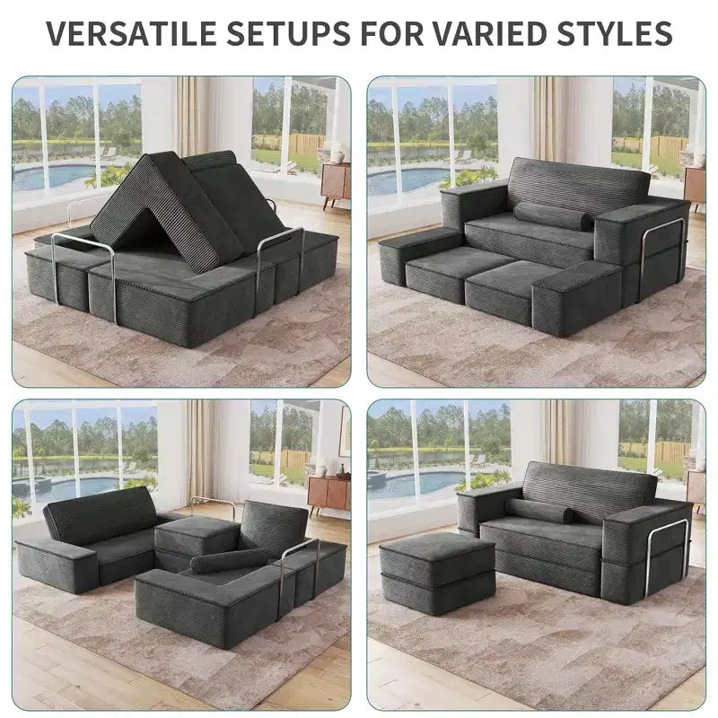Modulares Cloud-Ecksofa, bequemes Cord-Ecksofa mit tiefer Sitzfläche und hohen Kissen, einfach zu montieren