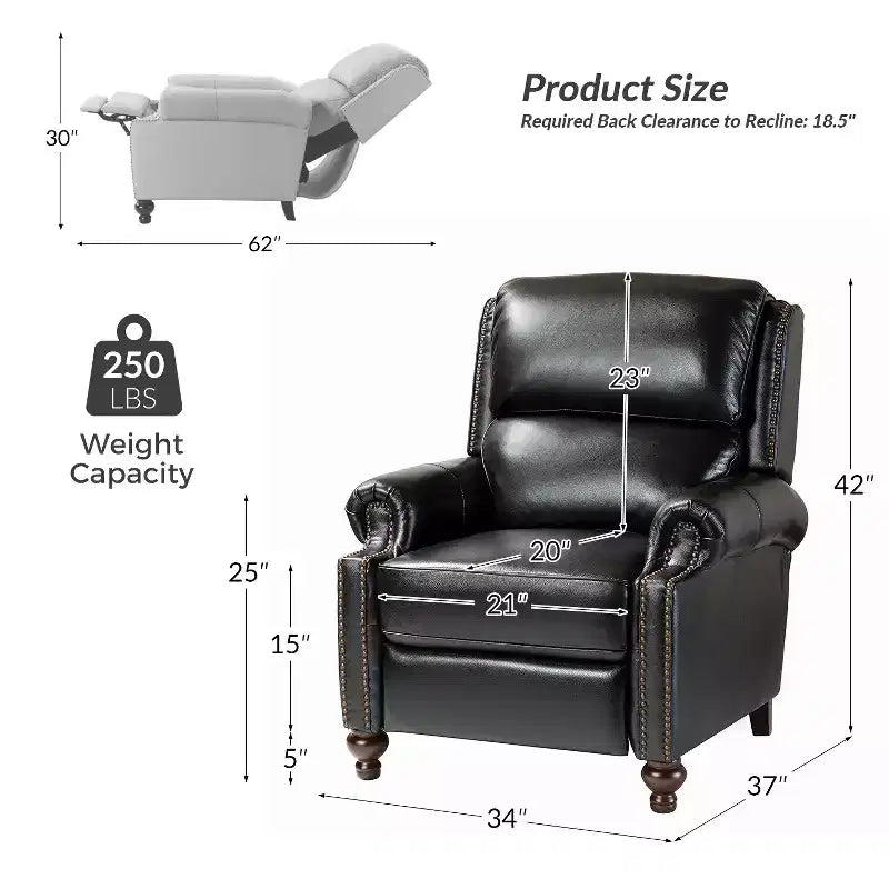 2er-Set moderner Ohrensessel aus Echtleder Elisabete mit Vintage-Nagelkopfverzierung für Wohnzimmer und Schlafzimmer| ART OF LIVING DESIGNS