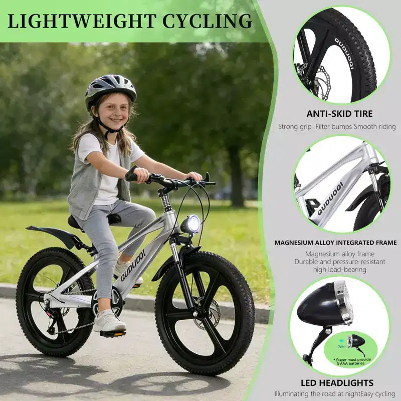 NAYSAYE mountainbike voor kinderen van 20 inch met 7 versnellingen en frame van magnesiumlegering, voor jongens en meisjes van 8-12 jaar, 57.09*21.65*29.92