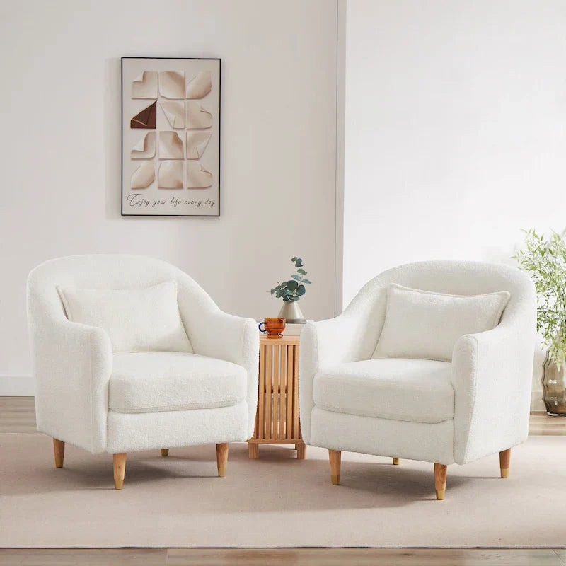 28.34W Set Of 2 Accent Armchair, Velvet Barrel Chair with Solid Wood Legs