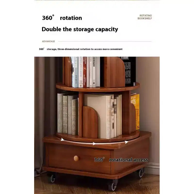 Chic Crate 6-stufiges, um 360° drehbares Eckbücherregal mit Rollen, schmales Bücherregal für kleine Räume, walnussbraun
