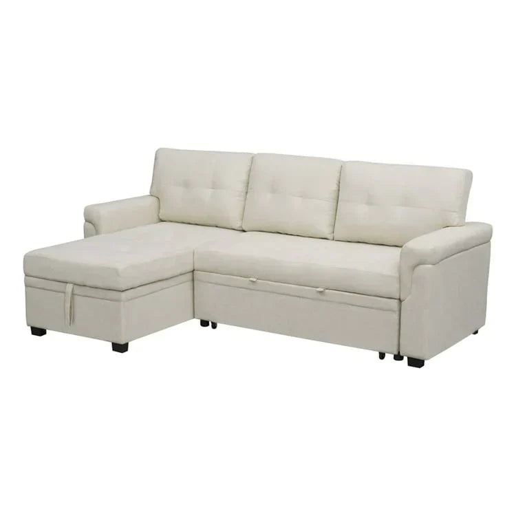 Canapé d’angle convertible et réversible avec lit escamotable, méridienne avec rangement dissimulé et pieds robustes