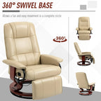 HomCom verstelbare handmatige relaxfauteuil van imitatieleer met draaivoet en comfortabele, ontspannende voetensteun