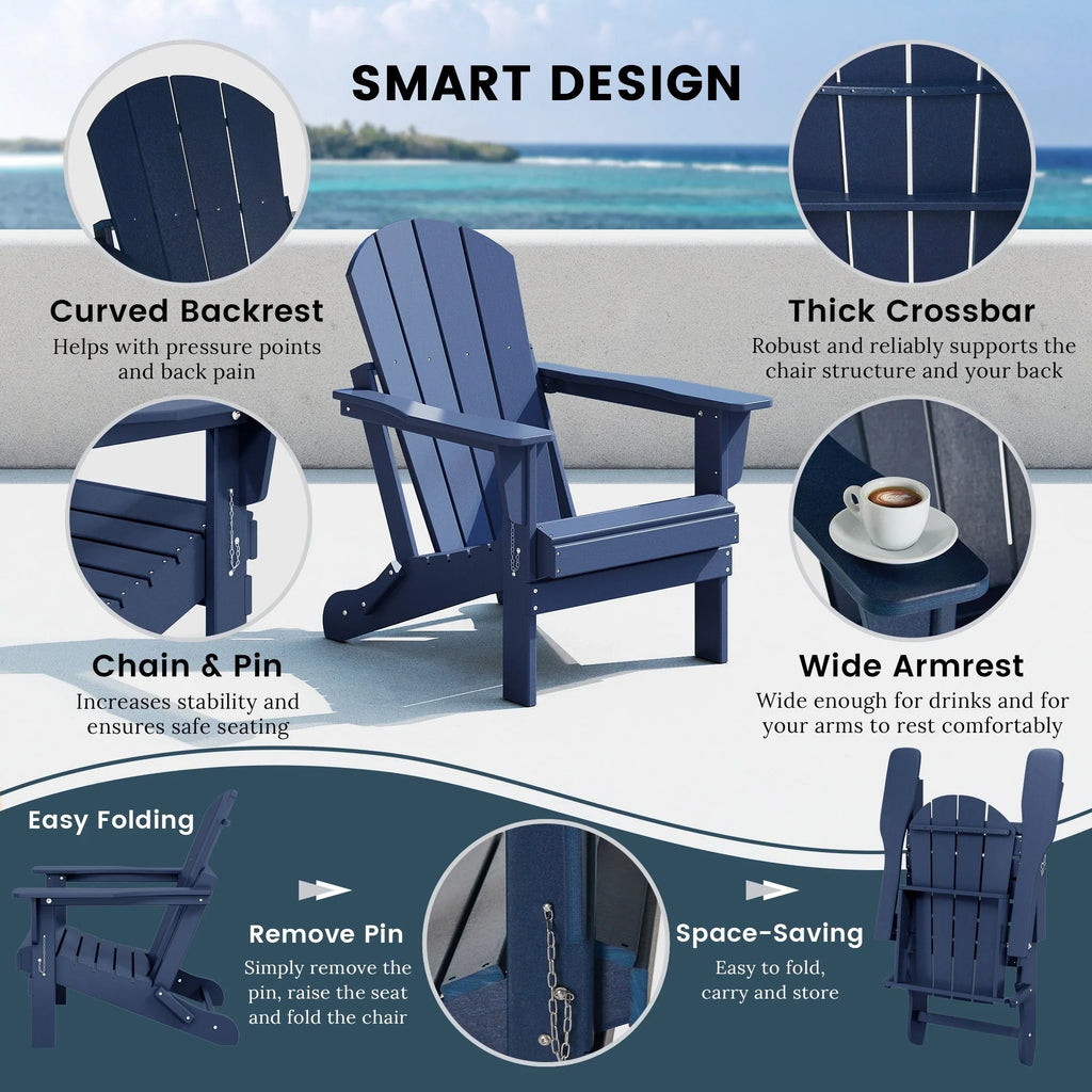 Polytrends Laguna, kleurvaste, weerbestendige, inklapbare Adirondackstoel voor buiten op het terras