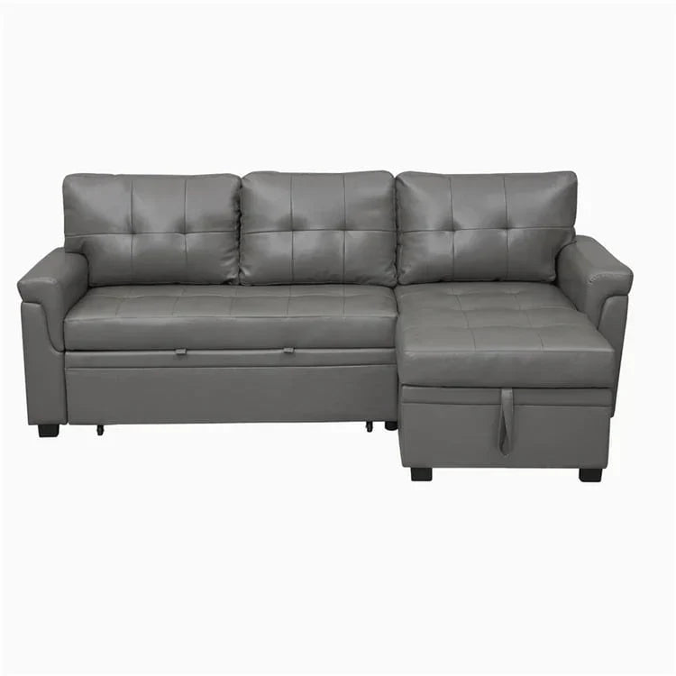 Canapé d’angle convertible et réversible avec lit escamotable, méridienne avec rangement dissimulé et pieds robustes