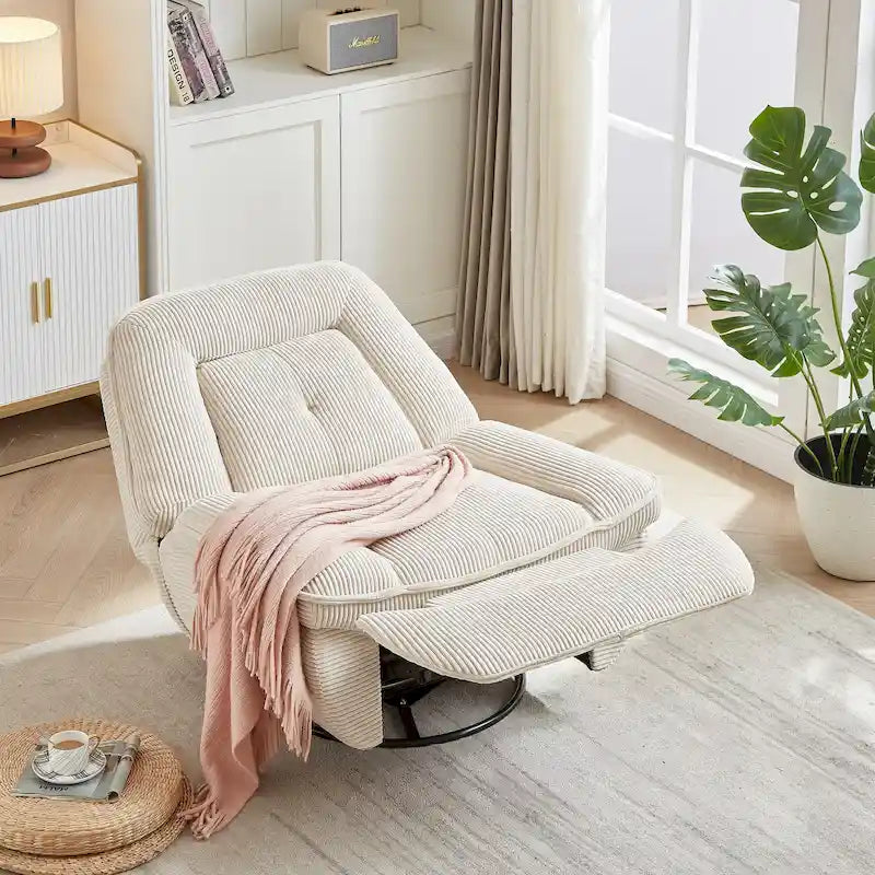 Draaibare relaxfauteuil van ribfluweel met voetensteun voor de woonkamer