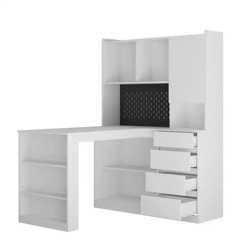 Hoekbureau in L-vorm van 46 inch met boekenkast en lades