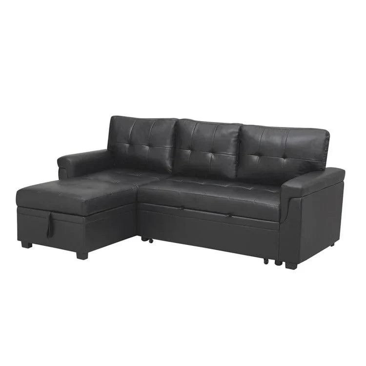 Canapé d’angle convertible et réversible avec lit escamotable, méridienne avec rangement dissimulé et pieds robustes