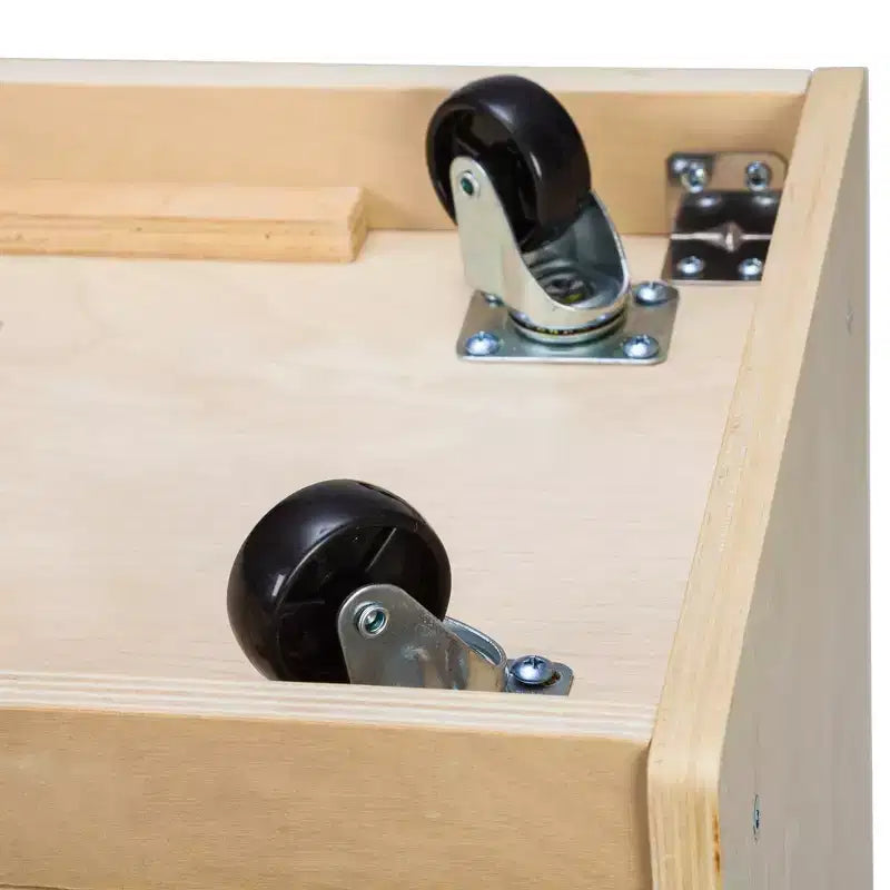Meuble mobile à casiers avec plateau et 15 bacs à façade incurvée, 3x4, mobilier pour enfants