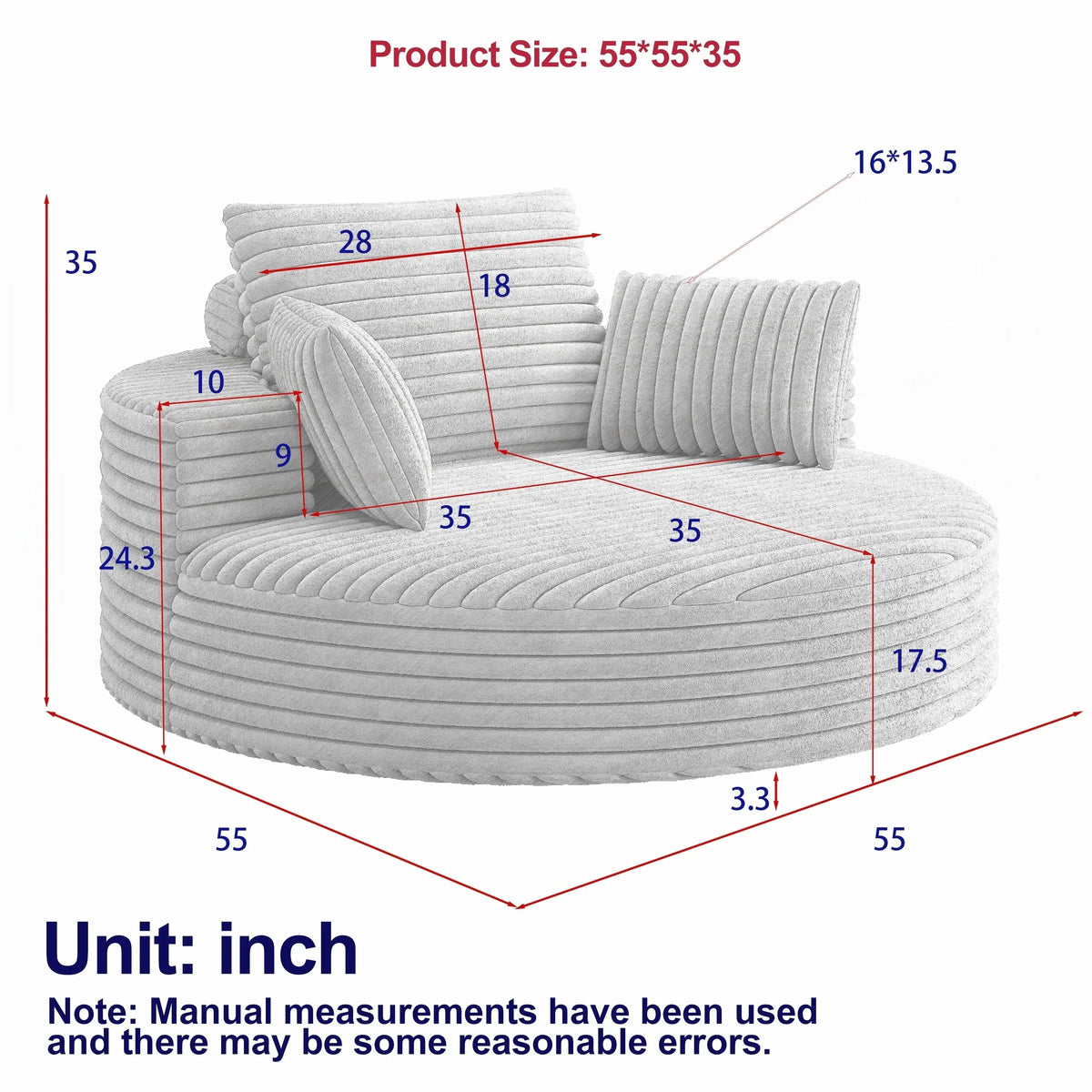 Draaifauteuil voor één persoon van corduroy, chenille en schuim