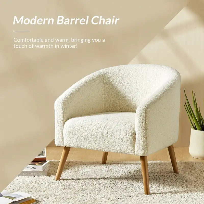 Moderne Sheila-fauteuil van bouclé met een breedte van 30 W en poten van massief hout, set van 2, van HULALA HOME