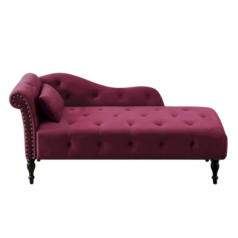 Moderne Chaiselongue, 60.6, mit Samtbezug, Knopfheftung, Beinen aus Massivholz und Ziernägeln