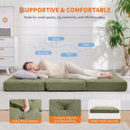 SunnyFurn drievoudig opvouwbaar matras en slaapbank van 6 Inch, opvouwbaar schuimrubberen logeerbed van 75X54.3 met geribde ribfluweelbekleding, draagbaar voor kamperen, woonkamer en slaapkamer