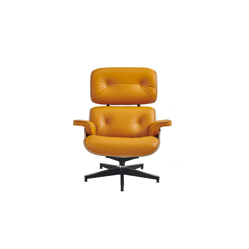 Moderne leren loungestoel met armleuningen, mid-century-stijl