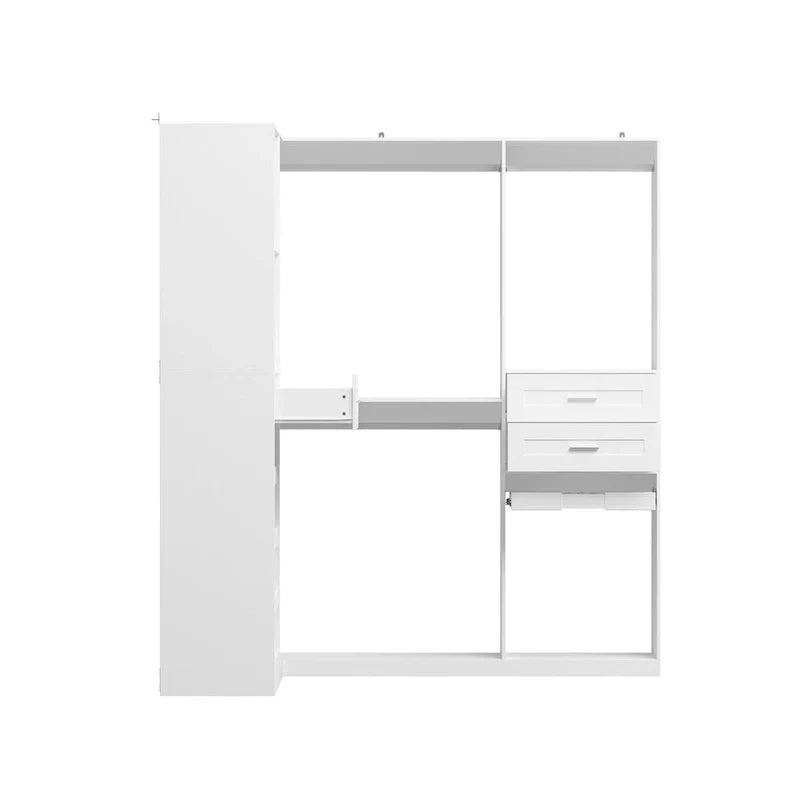 Armoire d’angle avec 2 tringles à vêtements, porte-pantalons et rangement à chaussures