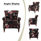 Araceli traditionele houten fauteuil met bloemenstof, hoge rugleuning met vleugels en siernagels| ART OF LIVING DESIGNS