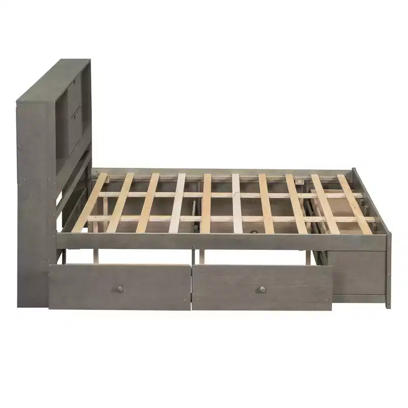 Queen-Size-Platformbett mit Ablage und 8 Schubladen, einfacher Aufbau