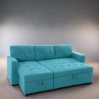 Canapé d’angle convertible et réversible avec lit escamotable, méridienne avec rangement dissimulé et pieds robustes