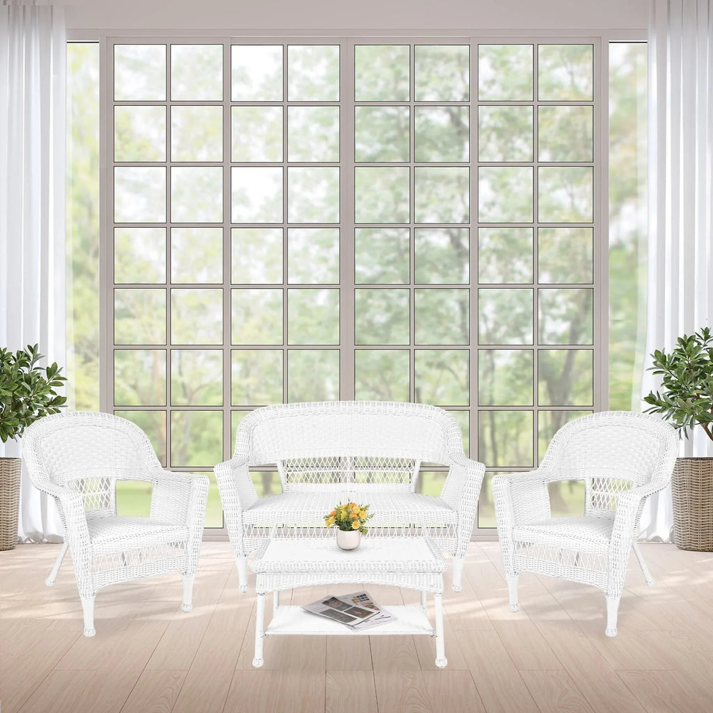 4-delige loungeset van wicker voor op het terras