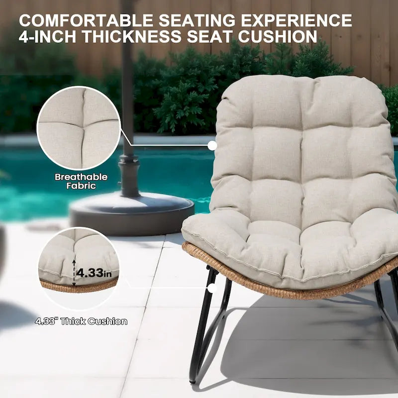 Buiten-papasanstoelen met kussen, comfortabele terrassenstoelen van PE-rattan met bijzettafel