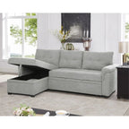 Canapé d’angle convertible et réversible avec lit escamotable, méridienne avec rangement dissimulé et pieds robustes