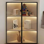 Vitrine d'angle moderne en métal et bois gris avec porte vitrée