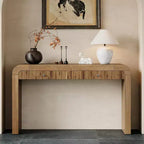 Console rustique Whisen, table d’entrée et table d’appoint avec façade de tiroir cannelée