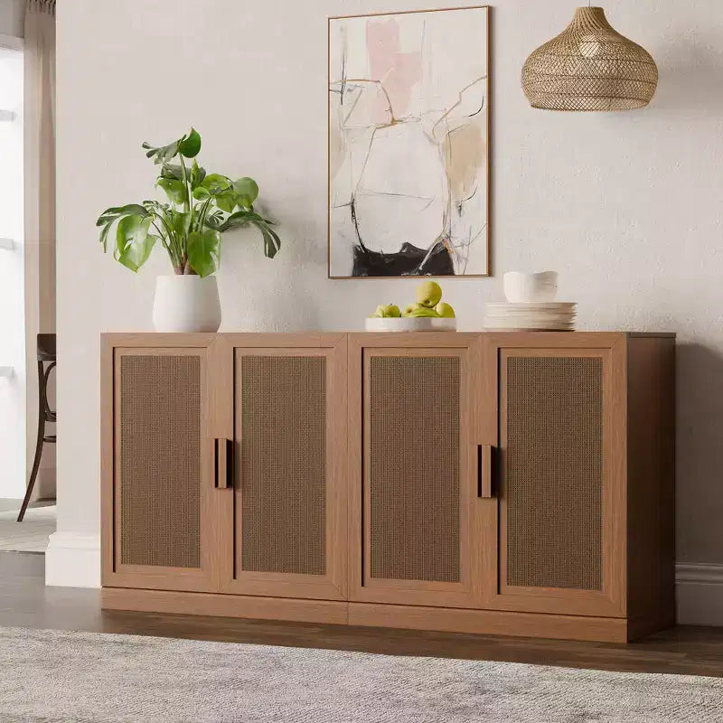 3er-Set Sideboards mit Rattan-Türen und verstellbaren Einlegeböden - 93Lx31H