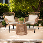 3-teiliges Outdoor-Bistroset aus Korbgeflecht, wetterfeste Rattan-Gartenmöbel mit Stühlen und Kissen