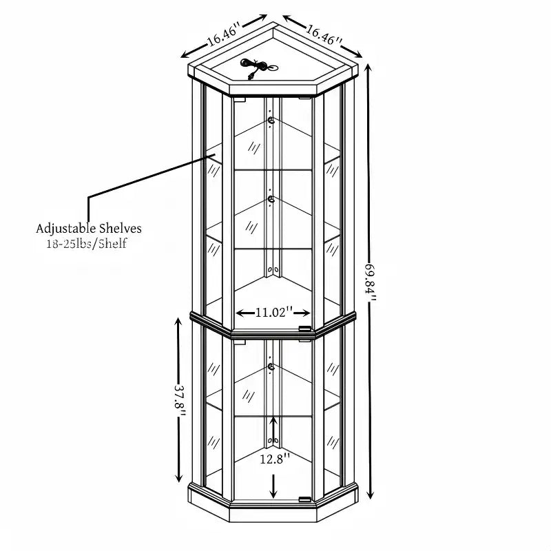 Eckvitrine mit Glastüren und Einlegeböden, Eckvitrine fürs Wohnzimmer