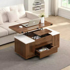 Multifunktionaler moderner Couchtisch mit Hubplatte und verstecktem Stauraum, 4 Hockern und Rollen, perfekt für moderne Wohnräume