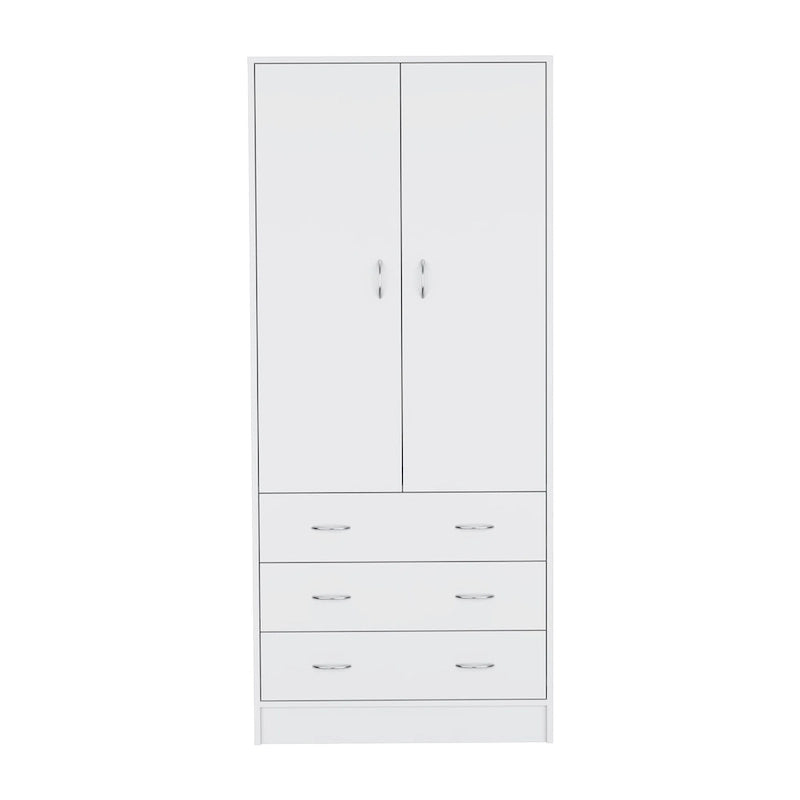 Armoire moderne à deux portes de 19 avec 3 tiroirs et 1 tringle à vêtements pour chambre