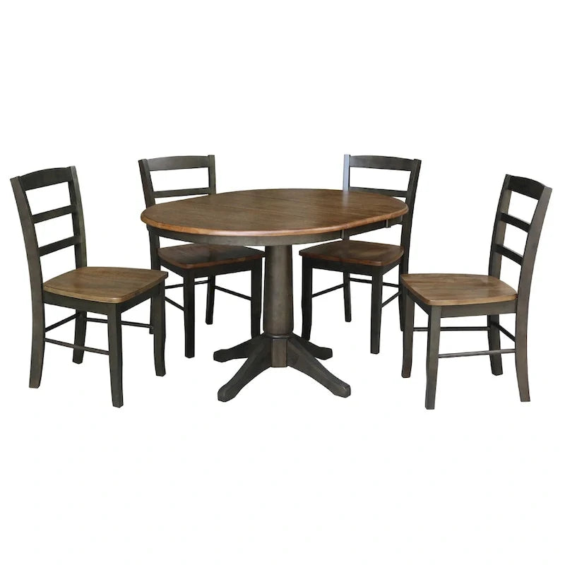 Ronde uitschuifbare eettafel van 36 met 4 Madrid-stoelen